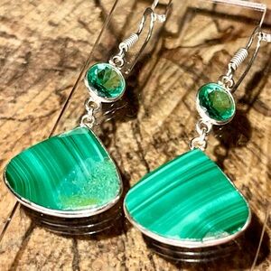 Green Malachite Earrings 2”